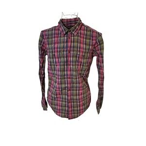 Ralph Lauren Rugby Womens Pink Green Plaid Cotton Button Down Shirt Size 4